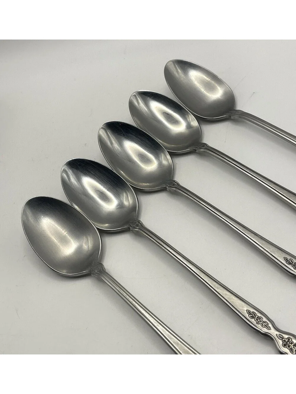 5- Oneida Community FANTASY Burnished Stainless Pierced Iced Tea spoon ~ 7 5/8”